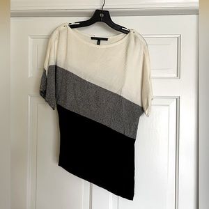 WHBM Bias Cut, Color Block, Slit Shoulder, Short Sleeve Sweater, Lightweight